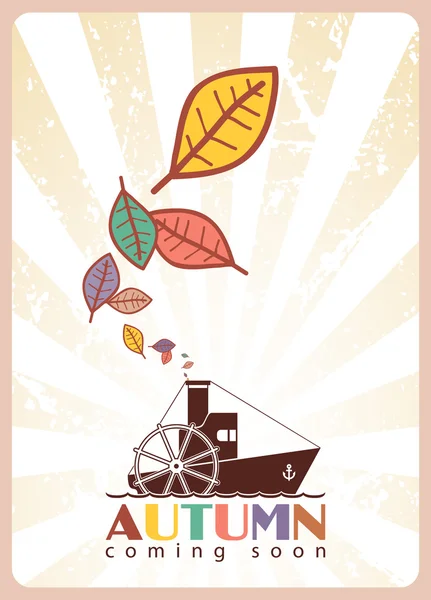 Steamship and leafs — Stock Vector