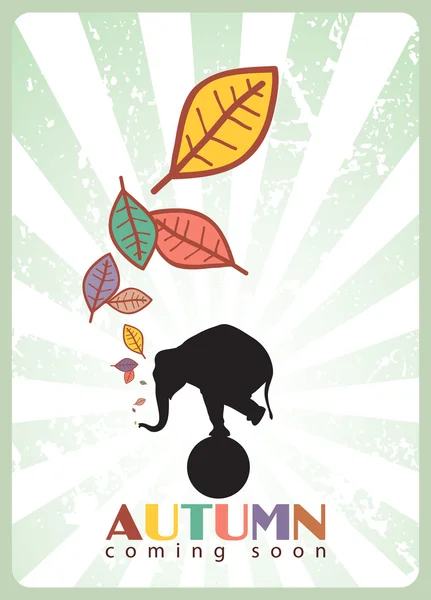 抽象的秋季矢量插画与大象和枫叶 — 图库矢量图片