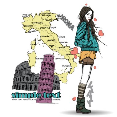 İtalyan bir arka plan üzerinde kız.