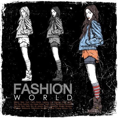 Kroki tarzı siyah bir zemin üzerine kız moda