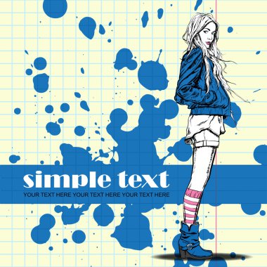 Kroki tarzı bir grunge zemin üzerine genç kız