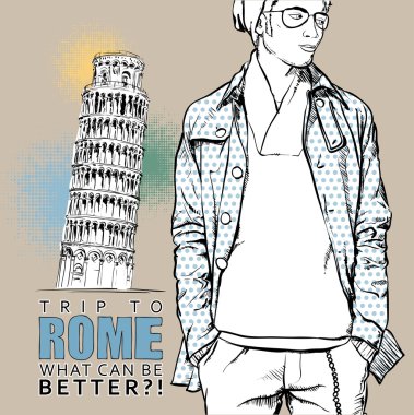 İtalyan bir arka plan üzerinde şık genç adam.