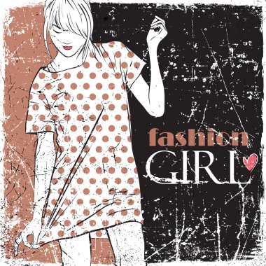 Kız çok güzel moda Vintage vektör çizim.