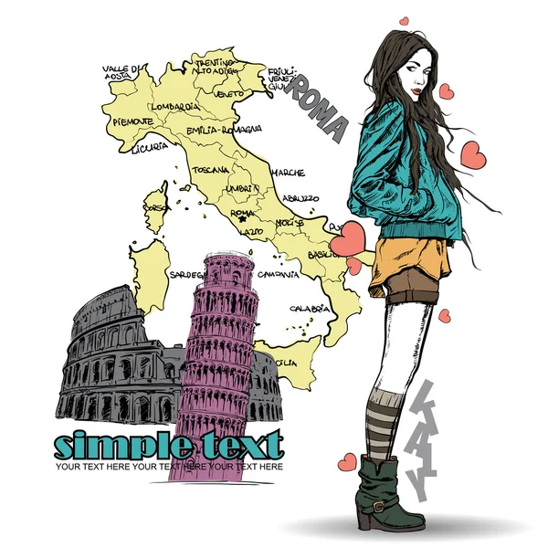 İtalyan bir arka plan üzerinde kız.