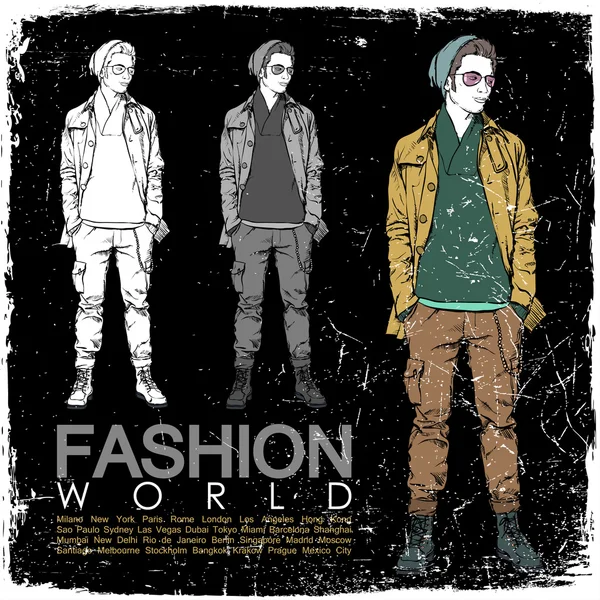 Stylish young guy on a grunge background. — Stock Vector