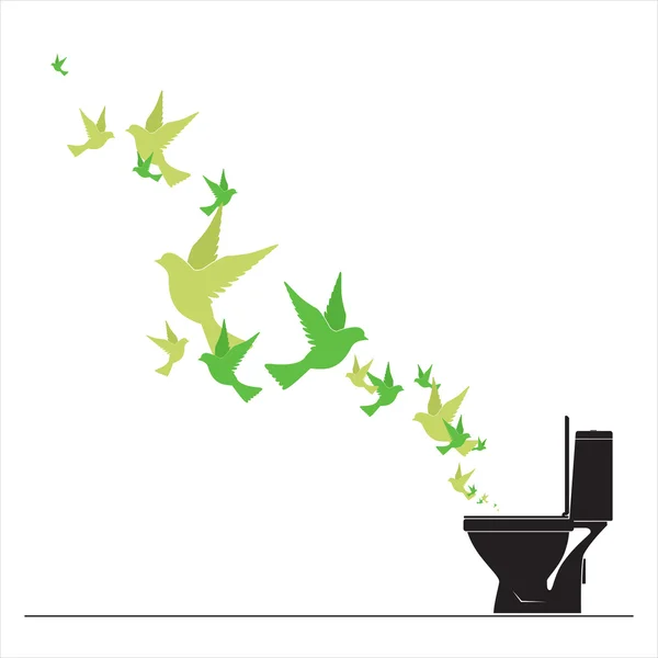 Abstract vectorillustratie van wc-pot en vogels. — Stockvector