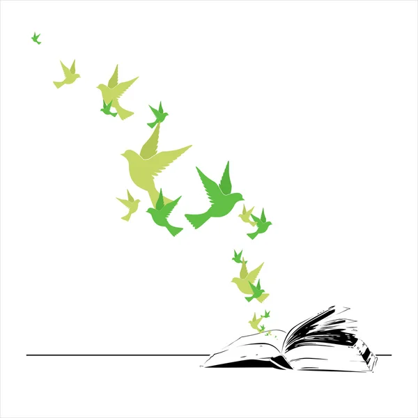 Boek en vogels — Stockvector