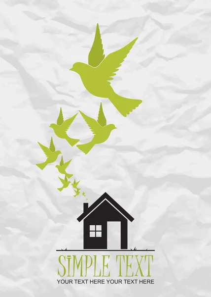 Αφηρημένη διανυσματικά εικονογράφηση του σπιτιού και πουλιά. — Διανυσματικό Αρχείο