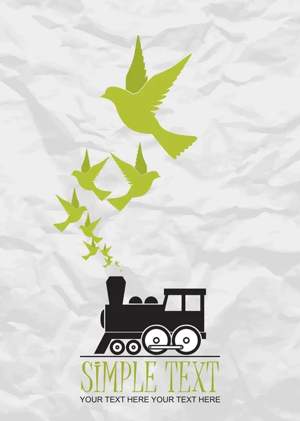 Abstraktní vektorová ilustrace lokomotivu a ptáků. — Stockový vektor