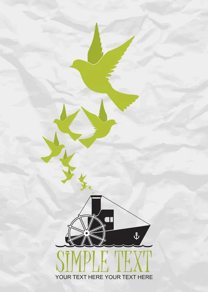 Abstract vector illustration of steamship and birds. — Stock Vector