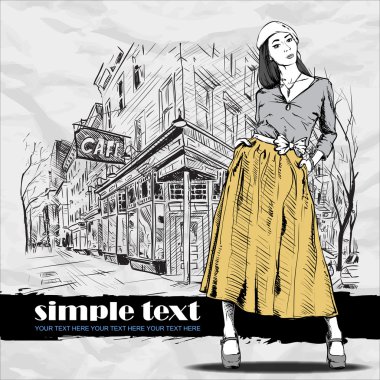 seksi bahar kız kroki tarzı bir cadde kafe arka planda