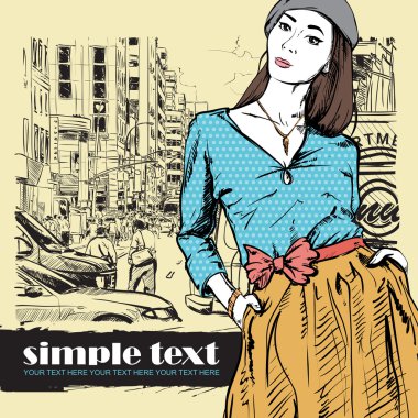 güzel bahar kız sokak arka plan üzerinde.