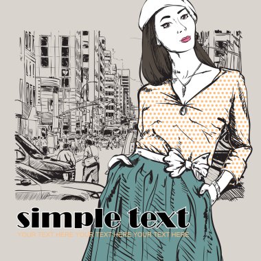 güzel bahar kız sokak arka plan üzerinde.