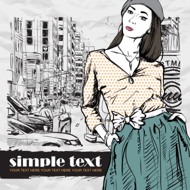 güzel bahar kız sokak arka plan üzerinde.