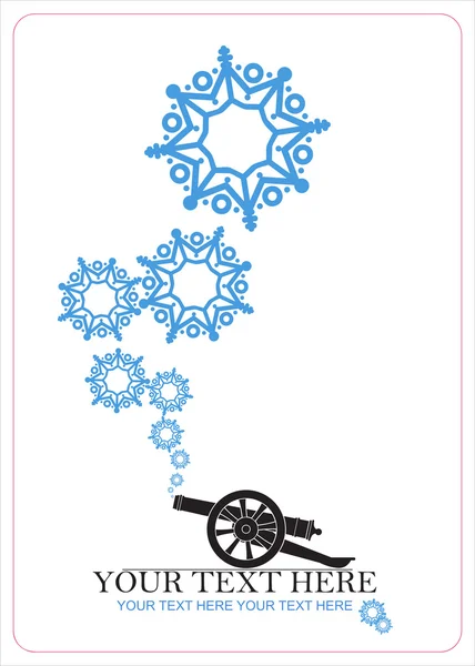 Abstract vector illustration of ancient artillery gun and snowflakes. — Stock Vector