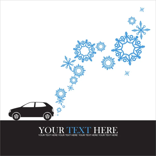 Abstract vector illustration of car and snowflakes. — Stock Vector