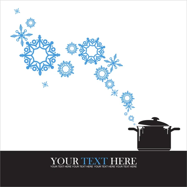 Εικονογράφηση φορέας αφηρημένη τηγάνι και νιφάδες χιονιού. — Διανυσματικό Αρχείο