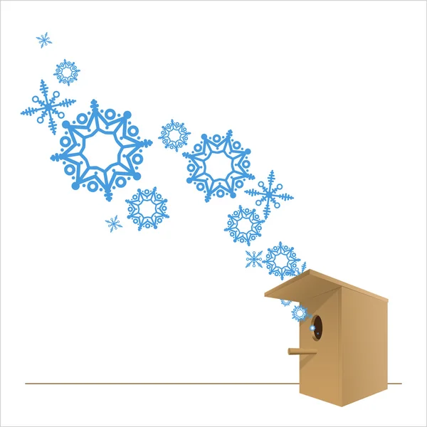 Abstract vector illustration of birdhouse and snowflakes. — Stock Vector