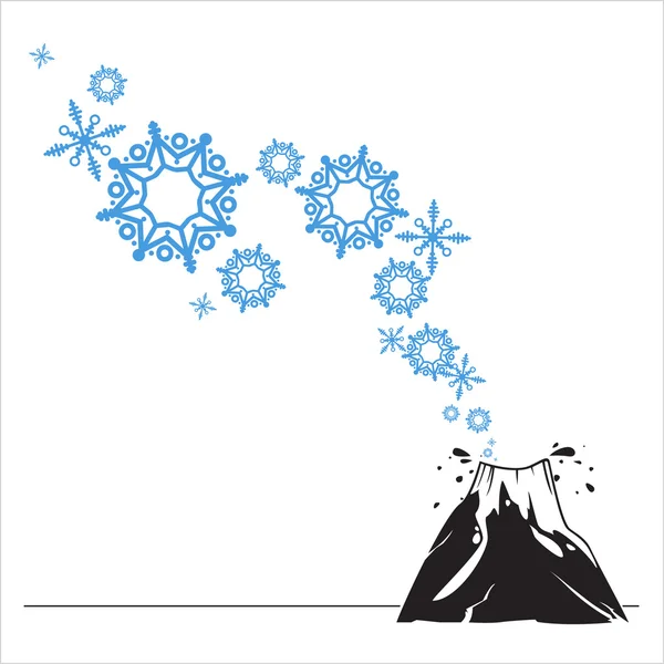 Abstract vector illustration of volcano and snowflakes. — Stock Vector
