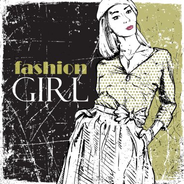 Kroki tarzı bir grunge arka plan bahar kız