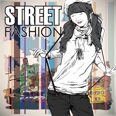 Sokak geçmişindeki moda kızı.