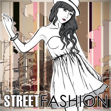 Sokak geçmişindeki moda kızı.