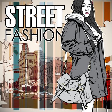 Sokak geçmişindeki moda kızı.