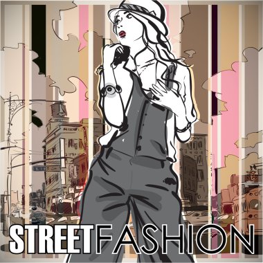 Sokak geçmişindeki moda kızı.