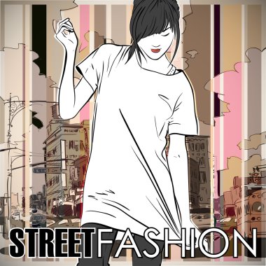 Sokak geçmişindeki moda kızı.