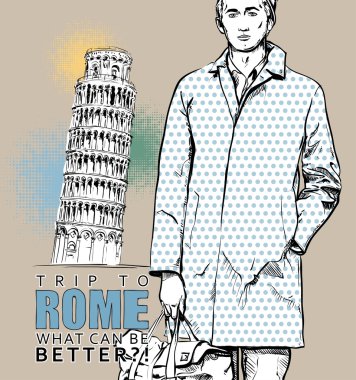 İtalyan bir arka plan üzerinde şık adam