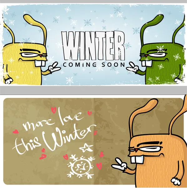 Cartão de inverno com coelho dos desenhos animados —  Vetores de Stock