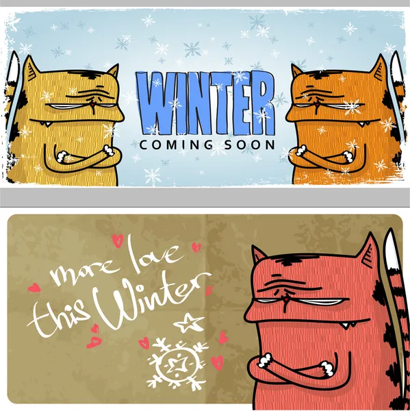 Cartão de inverno com gato — Vetor de Stock