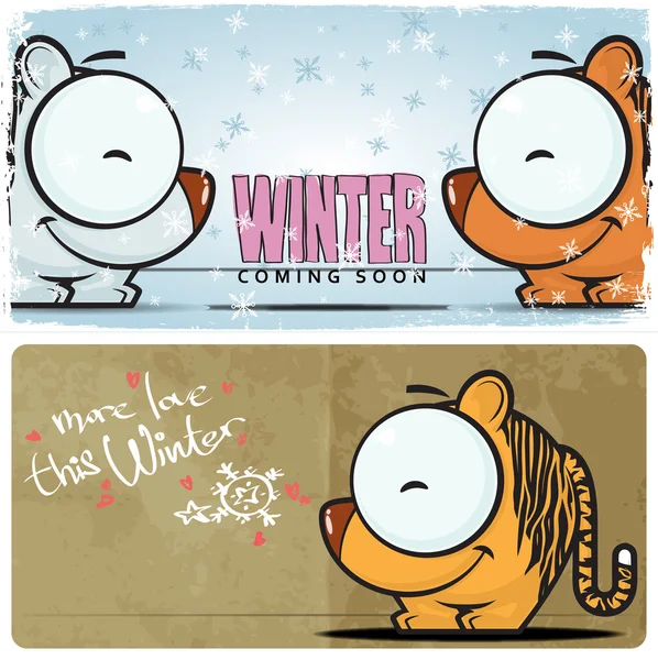 Winterkarte mit Cartoon Tiger — Stockvektor