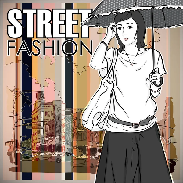 Fashion meisje op een straat achtergrond — Stockvector