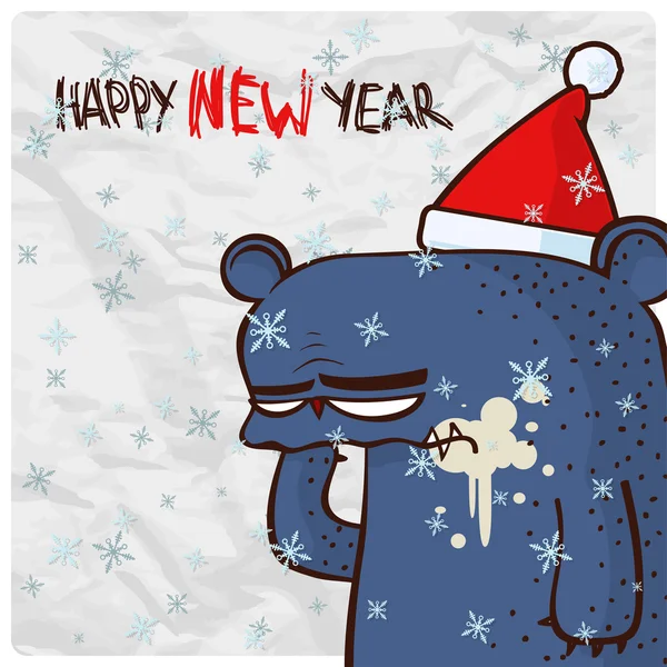 Greeting christmas card with funny bear — Stock Vector