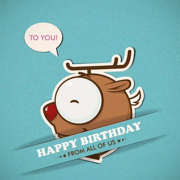 Boldog születésnapot üdvözlés kártya-val szarvas — Stock Vector