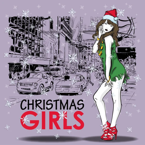 Mooi meisje voor Kerstmis — Stockvector