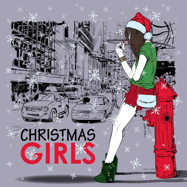 Jolie fille de Noël — Image vectorielle