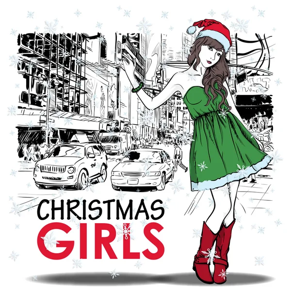 Lovely christmas girl — Stock Vector