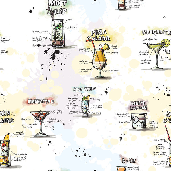 бесшовный узор с коктейлями