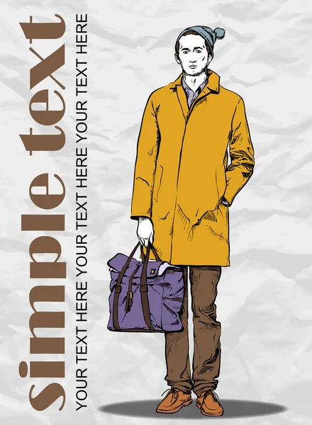 Mec élégant avec sac sur un fond grunge — Image vectorielle