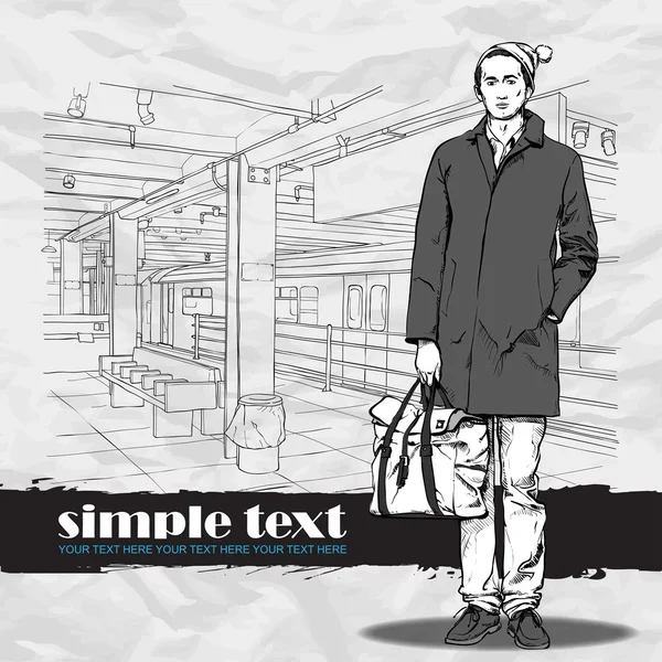 Stylish dude at subway station. — Stock Vector