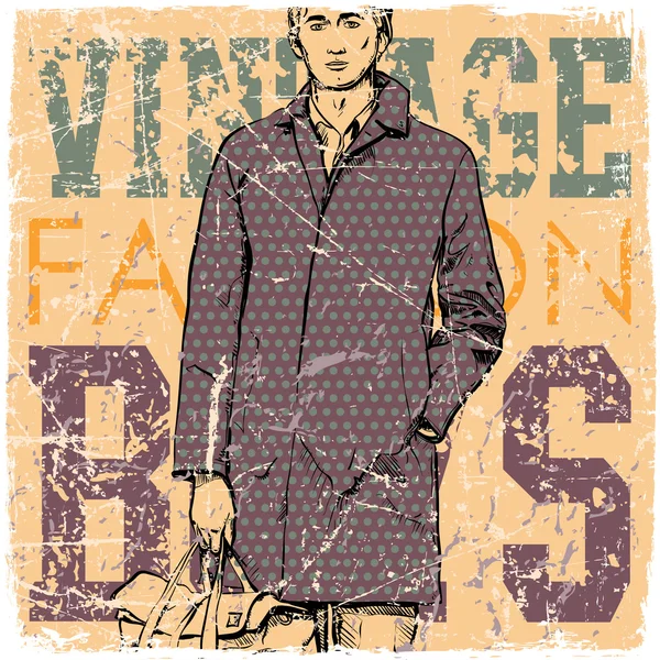 Hombre con estilo con bolsa sobre un fondo grunge — Archivo Imágenes Vectoriales