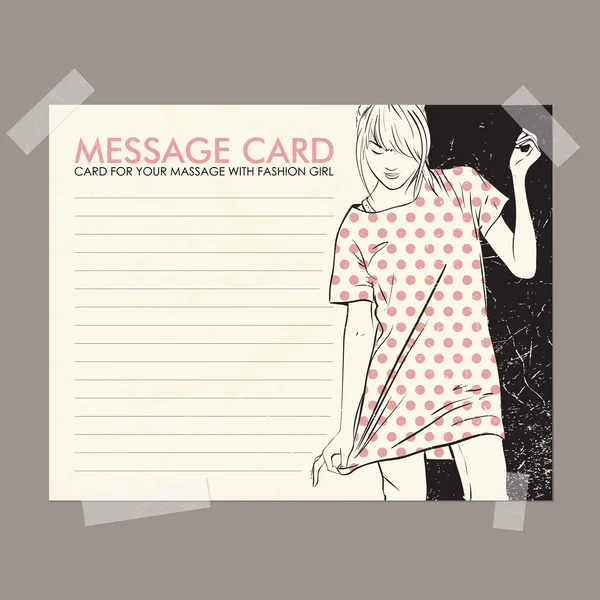 ファッションの女の子のメッセージ カード — ストックベクタ