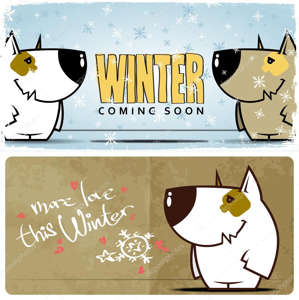 Winter card with cartoon dog