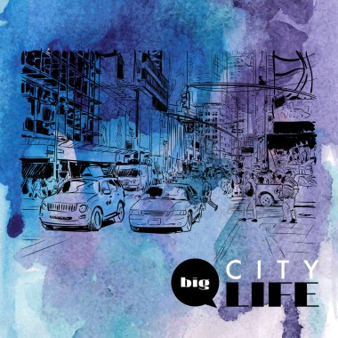 el ile cityscape çizimi sulu boya arka skeç tarzında çekilmiş.