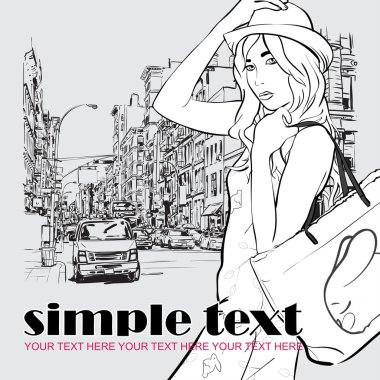 şirin moda kız sokak arka plan üzerinde