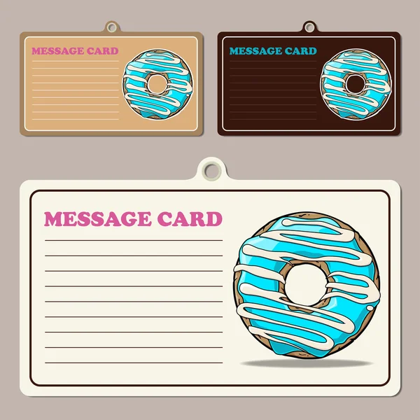 Conjunto de cartões de mensagens vetoriais com donuts de desenhos animados . — Vetor de Stock