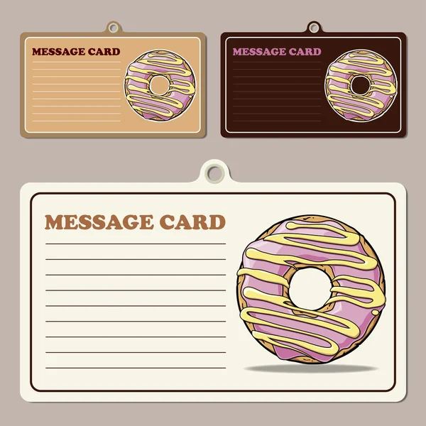 Σύνολο διάνυσμα μήνυμα κάρτες με κινούμενα σχέδια ντόνατς. — Διανυσματικό Αρχείο