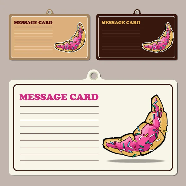 Conjunto de cartões de mensagens vetoriais com croissants de desenhos animados . — Vetor de Stock
